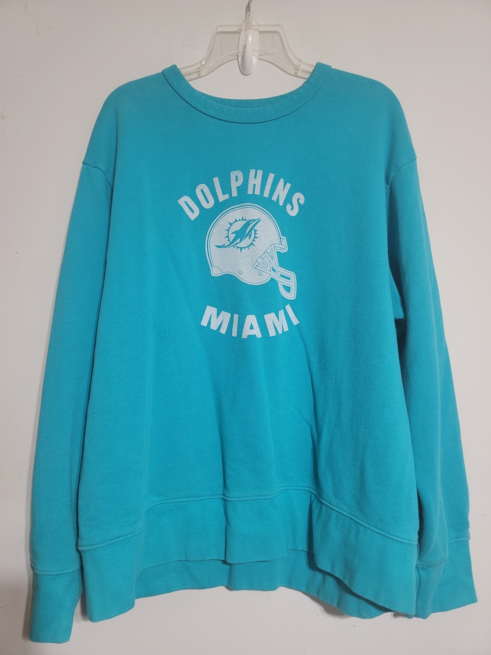 Miami Dolphins Football NFL Tailgate Men's Sweatshirt XL Crewneck Aqua Blue